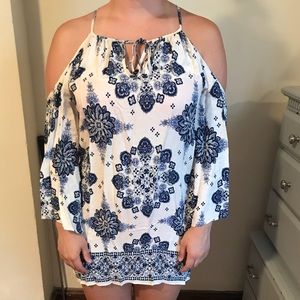 Forever 21 white patterned dress with blue details